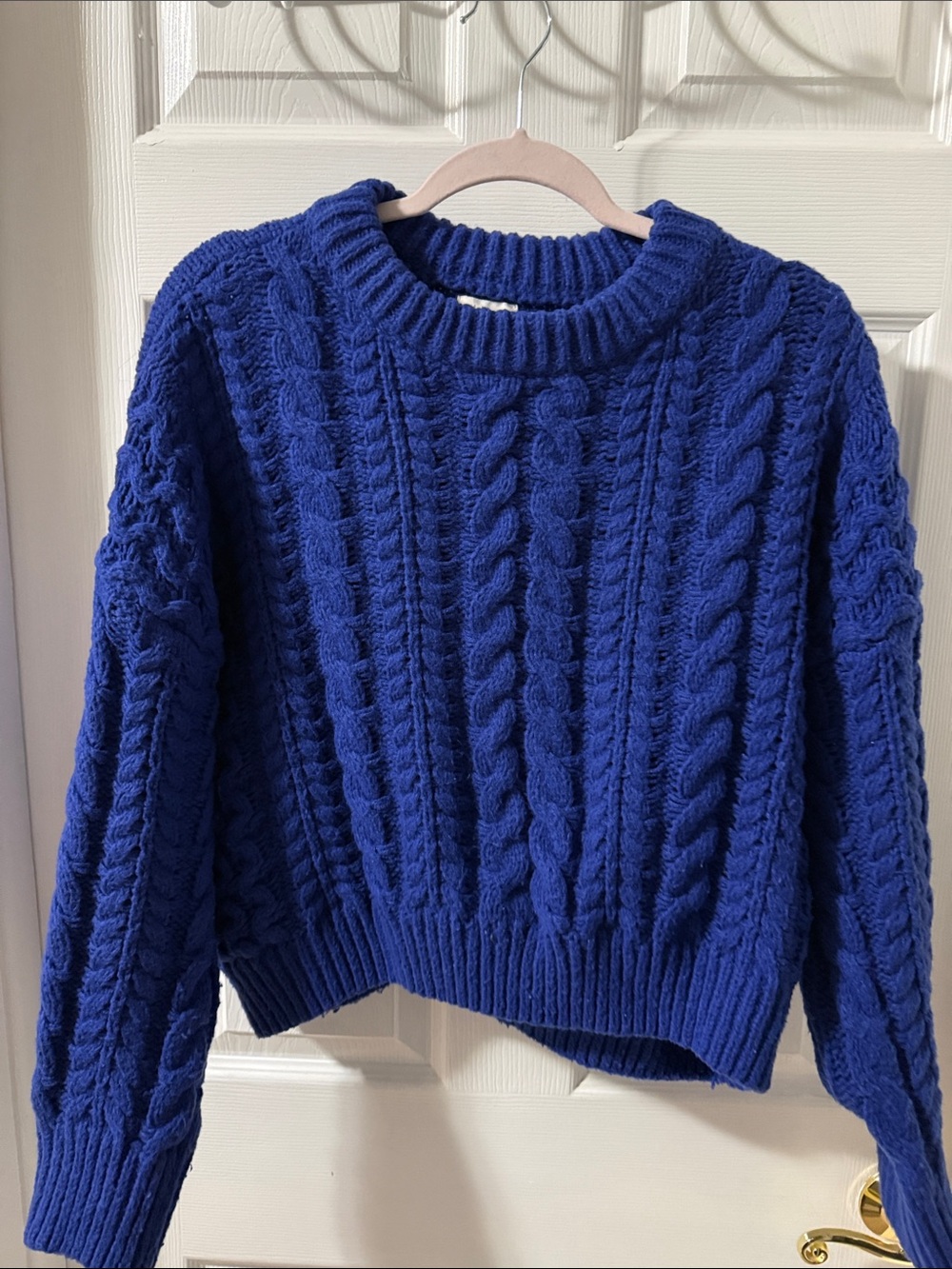 debut Cable Knit Crewneck Sweater - Royal Blue Size M